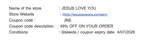 Jesus Loves You coupon verification screenshot