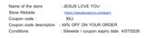 XKJ coupon verification screenshot