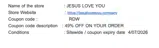 RDW coupon verification screenshot