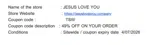 Jesus Loves You coupon verification screenshot