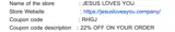 Jesus Loves You coupon verification screenshot