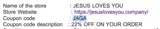 Jesus Loves You coupon verification screenshot