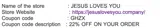 Jesus Loves You coupon verification screenshot