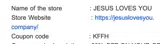 Jesus Loves You coupon verification screenshot