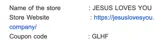 Jesus Loves You coupon verification screenshot