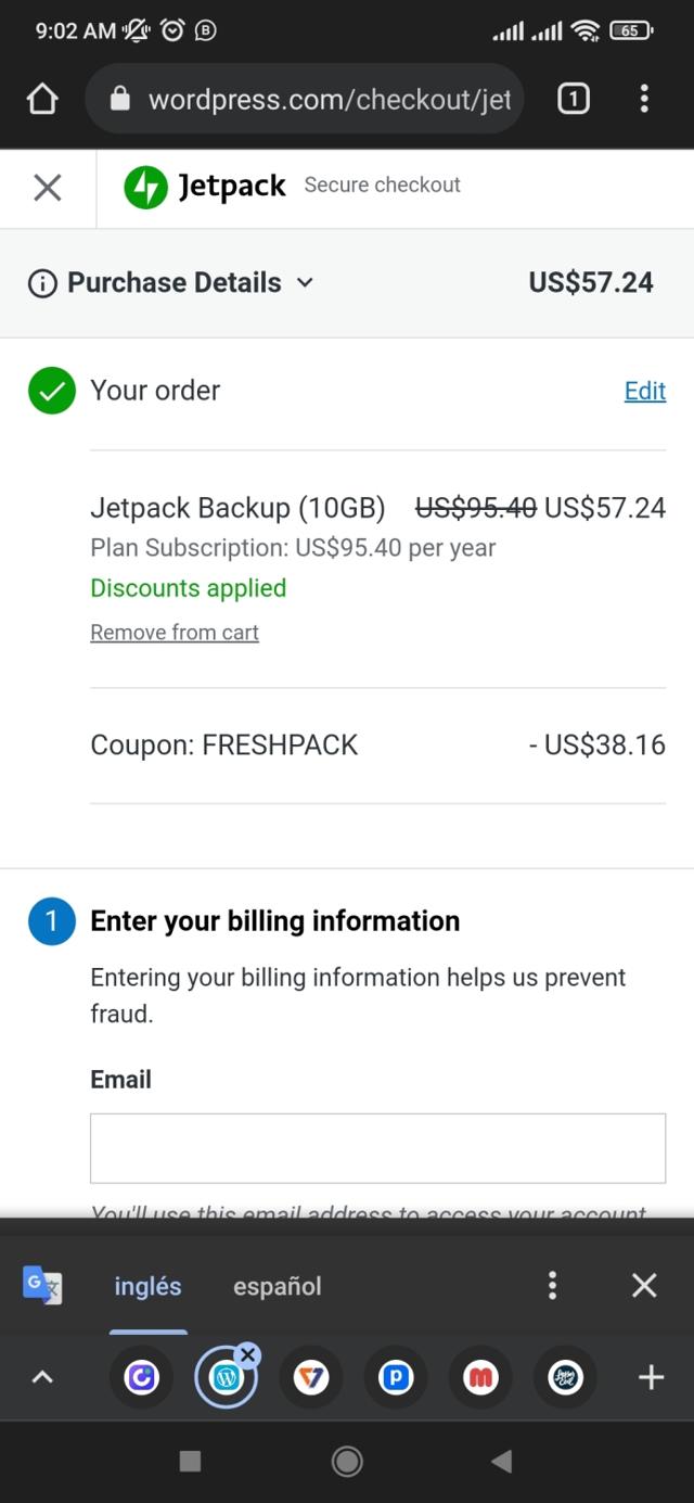 Jetpack checkout page showing Jetpack promo code box | Screenshot taken by SimplyCodes community member on Dec 9, 2021