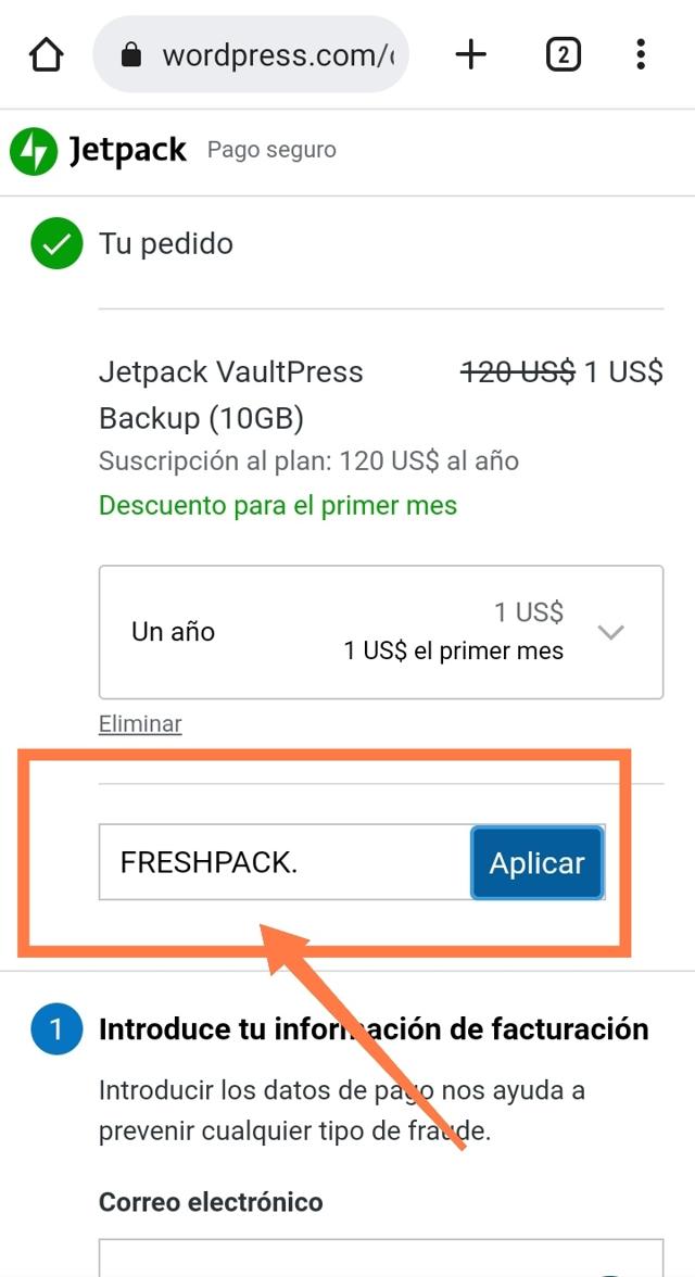 Jetpack checkout page showing Jetpack promo code box | Screenshot taken by SimplyCodes community member on Mar 20, 2023