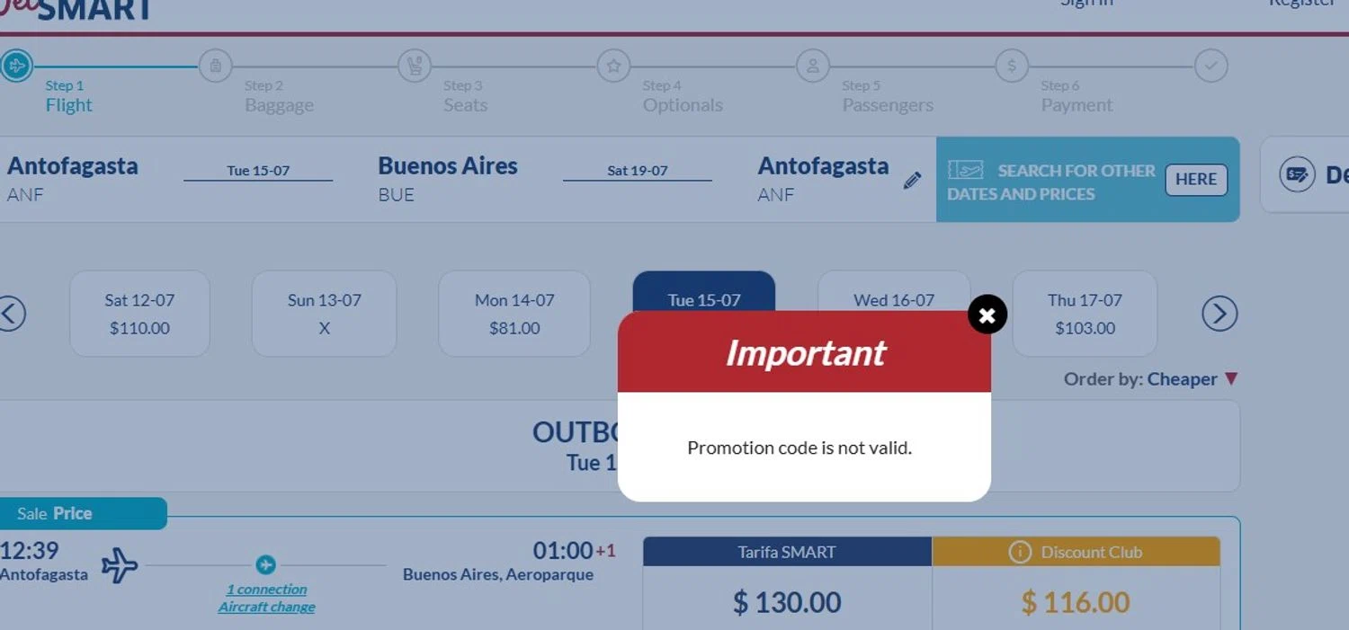 JetSMART promo code screenshot showing code cuzco applied at JetSMART checkout page. Uploaded by SimplyCodes community member Olorinnnnn on Jul 1, 2025