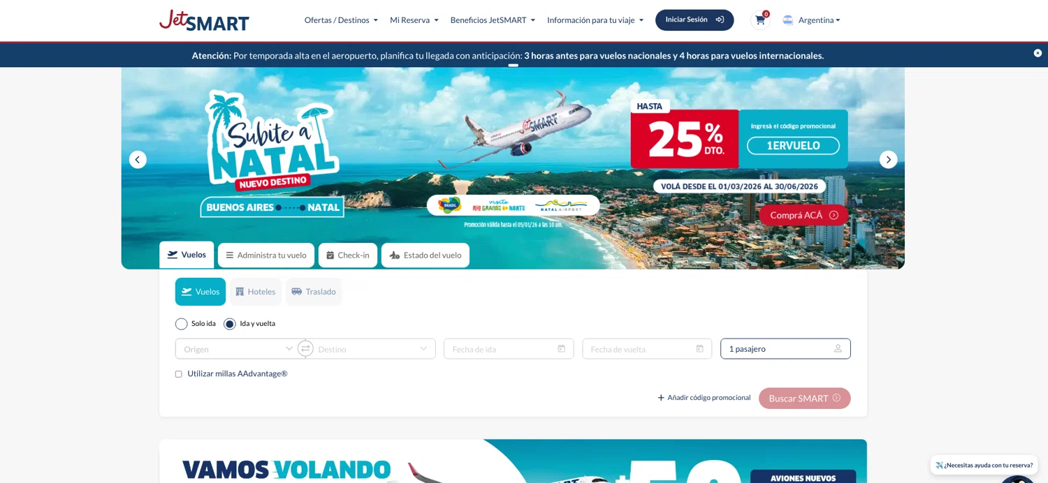 JetSMART promo code screenshot showing code 1ERVUELO applied at JetSMART checkout page. Uploaded by SimplyCodes community member ELOIN777 on Jan 3, 2026