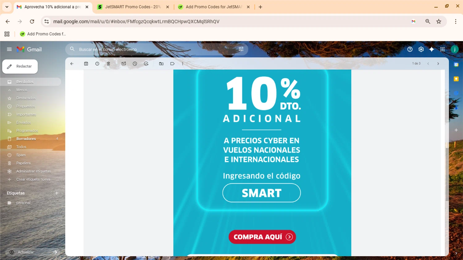 JetSMART promo code screenshot showing code smart applied at JetSMART checkout page. Uploaded by SimplyCodes community member yennifergonzalez on Nov 7, 2025