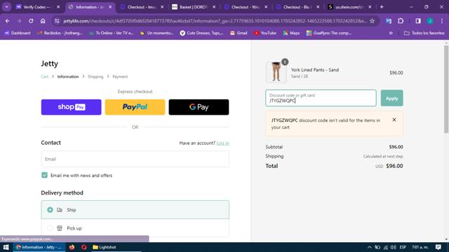 Jetty Clothing checkout page showing Jetty Clothing discount code box | Screenshot taken by SimplyCodes community member on Dec 22, 2023