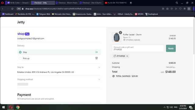 Jetty Clothing checkout page showing Jetty Clothing discount code box | Screenshot taken by SimplyCodes community member on Feb 25, 2024