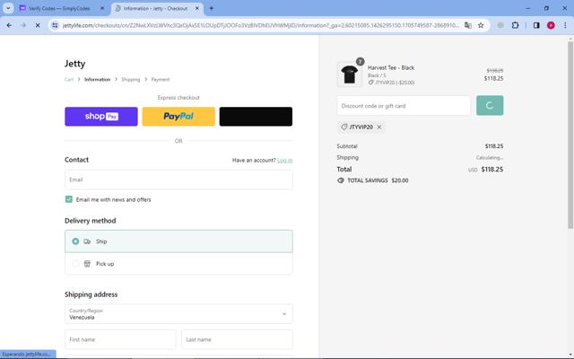 Jetty Clothing checkout page showing Jetty Clothing discount code box | Screenshot taken by SimplyCodes community member on Jan 20, 2024