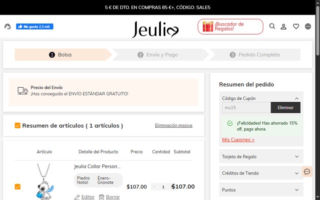 Jeulia checkout page showing Jeulia coupon code box | Screenshot taken by SimplyCodes community member on Sep 3, 2025