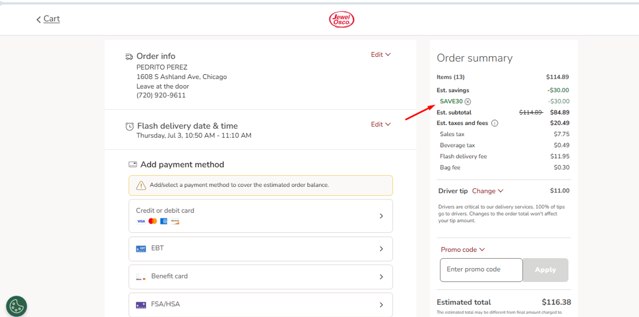 Jewel Osco checkout page showing Jewel Osco promo code box | Screenshot taken by SimplyCodes community member on Jul 3, 2025
