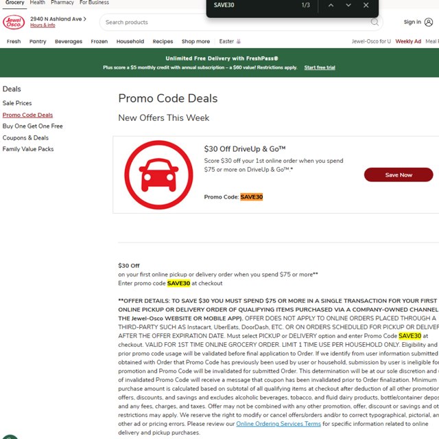 Jewel Osco checkout page showing Jewel Osco promo code box | Screenshot taken by SimplyCodes community member on Apr 20, 2025