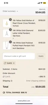 3JA15 coupon verification screenshot