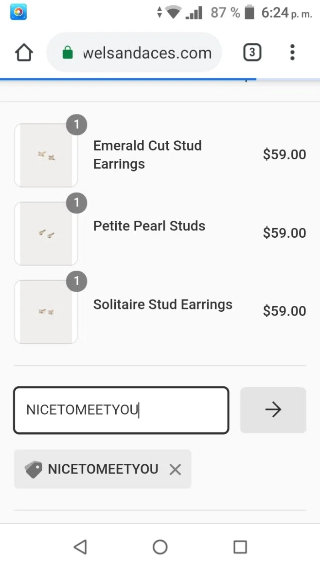 Jewels & Aces checkout page showing Jewels & Aces promo code box | Screenshot taken by SimplyCodes community member on Aug 25, 2020