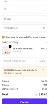 LOVEMOM coupon verification screenshot