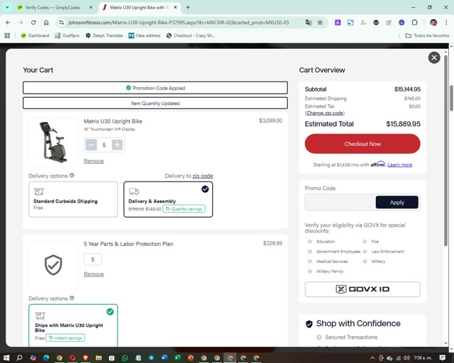 Johnson Fitness and Wellness checkout page showing Johnson Fitness and Wellness promo code box | Screenshot taken by SimplyCodes community member on Sep 2, 2025