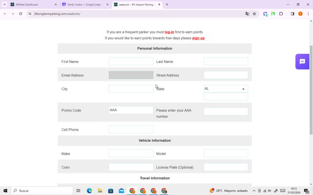 JFK Long Term Parking checkout page showing JFK Long Term Parking promo code box | Screenshot taken by SimplyCodes community member on Mar 31, 2024