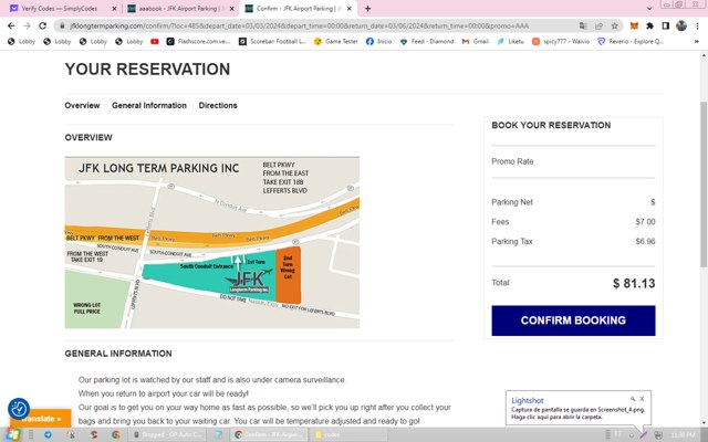 JFK Long Term Parking checkout page showing JFK Long Term Parking promo code box | Screenshot taken by SimplyCodes community member on Mar 2, 2024