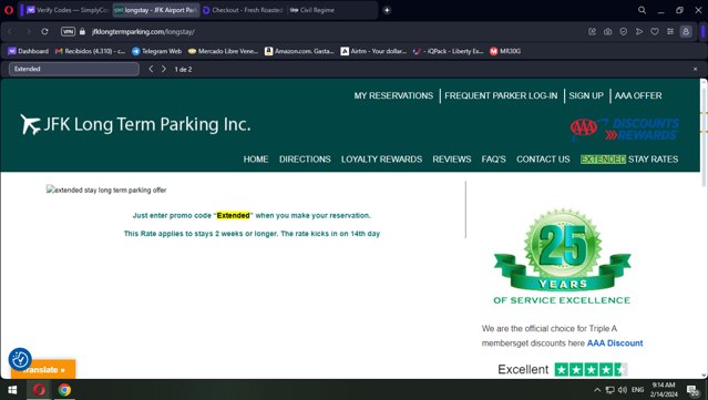 JFK Long Term Parking checkout page showing JFK Long Term Parking promo code box | Screenshot taken by SimplyCodes community member on Feb 14, 2024
