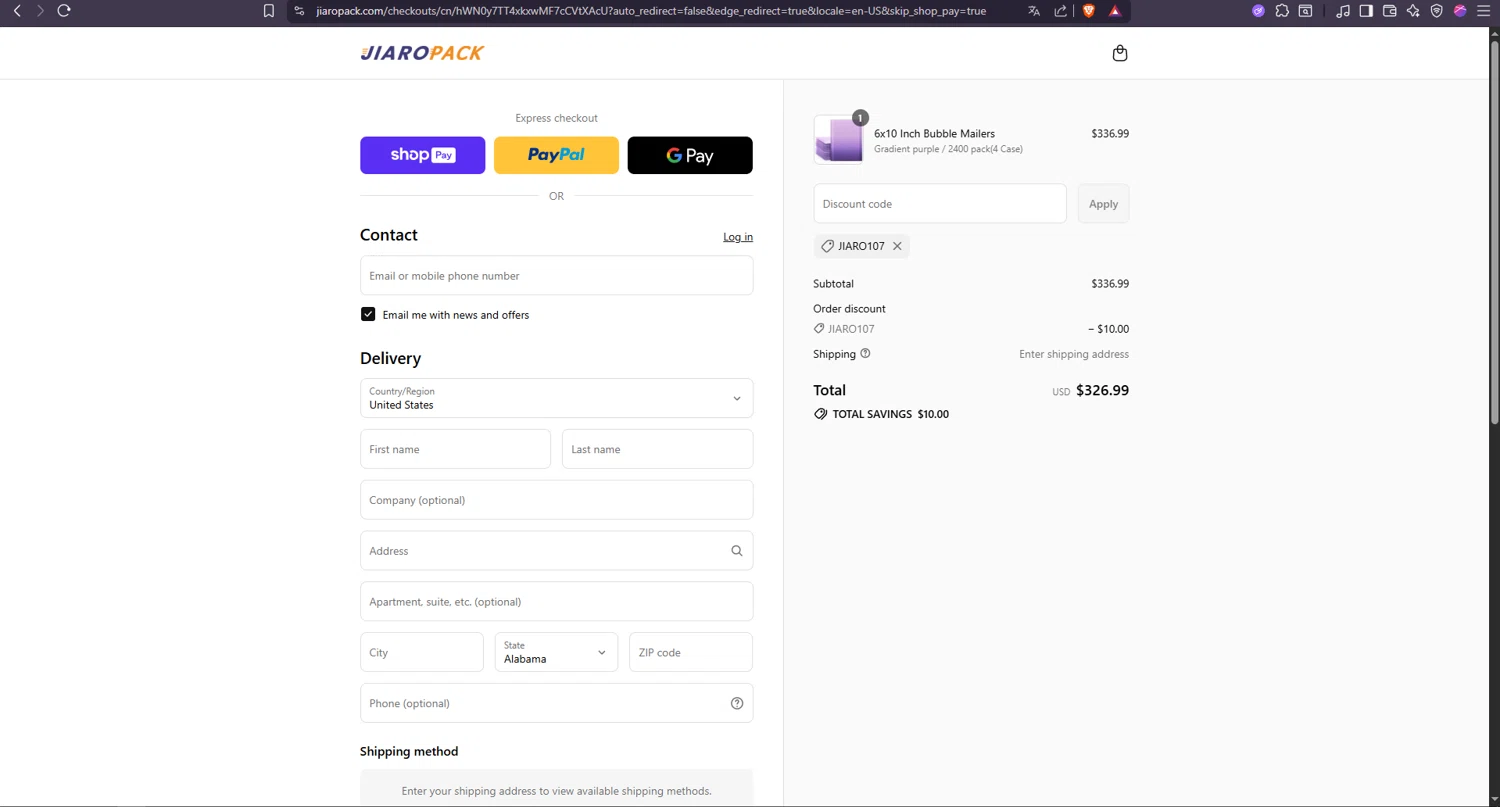JiaroPack discount code screenshot showing code JIARO107 applied at JiaroPack checkout page. Uploaded by SimplyCodes community member leonardjose on Jul 23, 2025