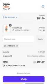 MYPEAK15 coupon verification screenshot