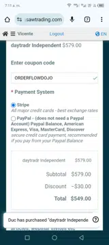 ORDERFLOWDOJO coupon verification screenshot