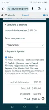 TRADEWRICK coupon verification screenshot
