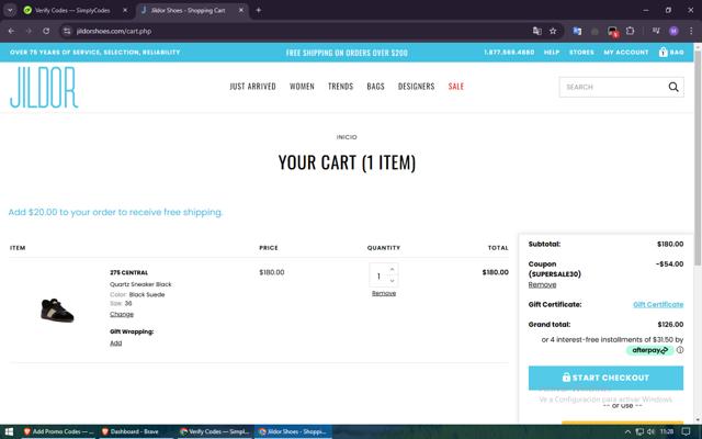 Jildor Shoes checkout page showing Jildor Shoes discount code box | Screenshot taken by SimplyCodes community member on Feb 7, 2025