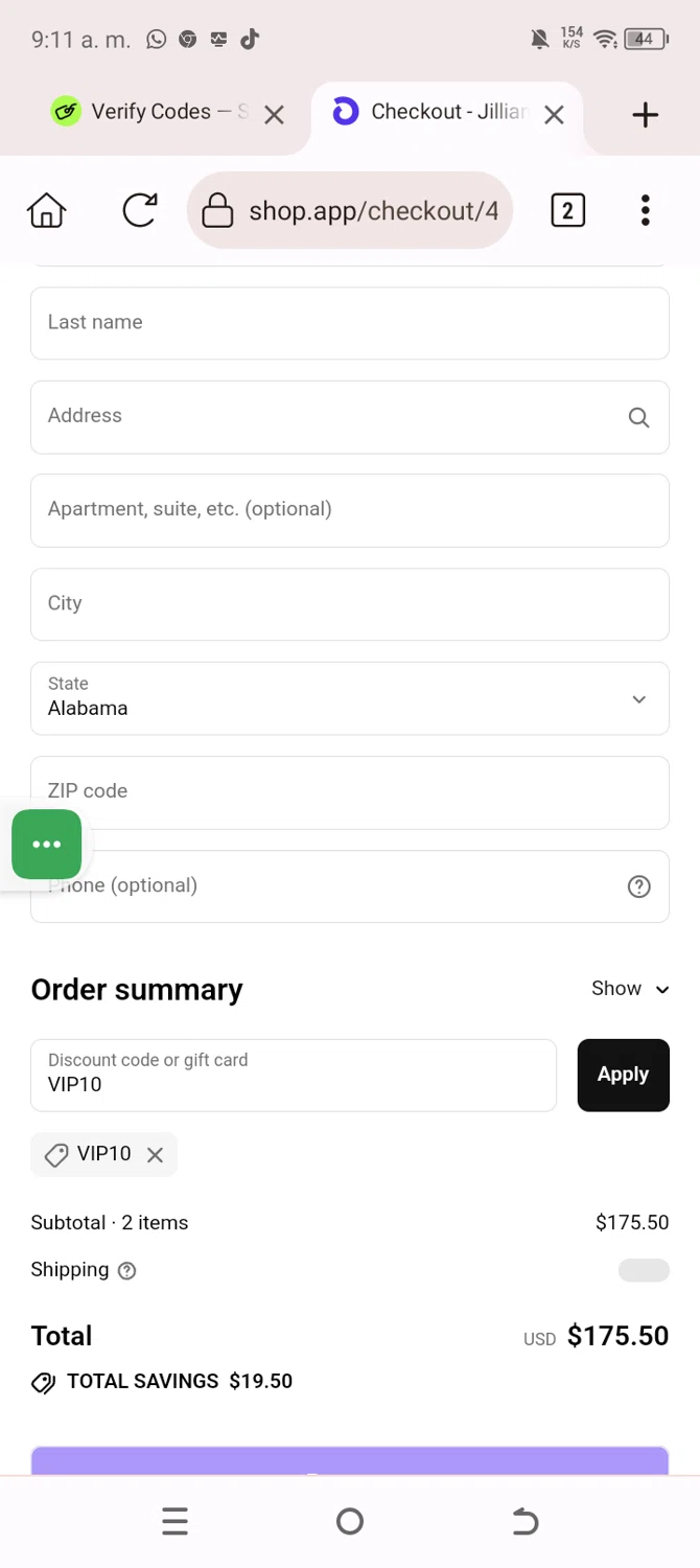 Jillian Dempsey discount code screenshot showing code VIP10 applied at Jillian Dempsey checkout page. Uploaded by SimplyCodes community member SavingsWarden235 on Jul 18, 2025