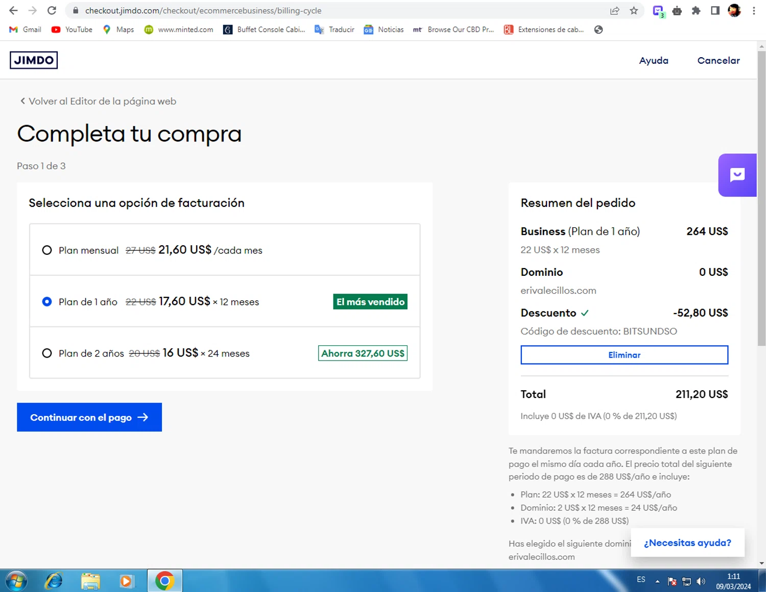 where to use Jimdo promo code box
