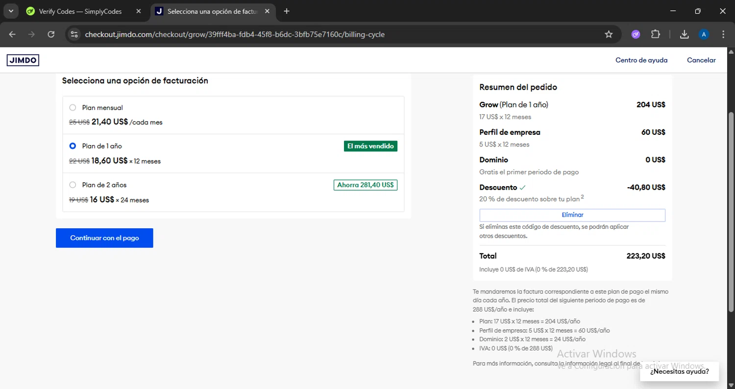 Jimdo promo code screenshot showing code BITSUNDSO applied at Jimdo checkout page. Uploaded by SimplyCodes community member ThriftyEagle2472 on Jun 16, 2025