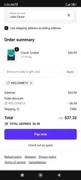 Jiminys coupon verification screenshot