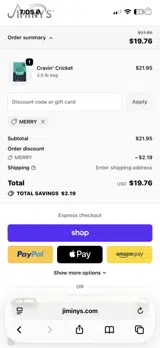 Jiminys coupon verification screenshot