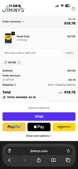 Jiminys coupon verification screenshot