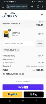 Jiminys coupon verification screenshot