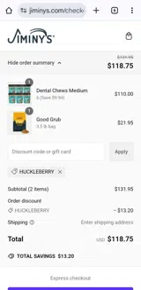 Jiminys coupon verification screenshot