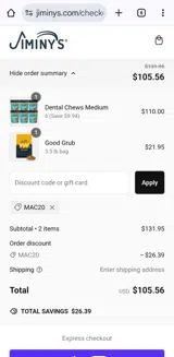 Jiminys coupon verification screenshot