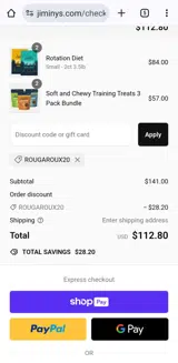 Jiminys coupon verification screenshot