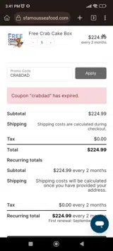 Jimmys Famous Seafood coupon verification screenshot