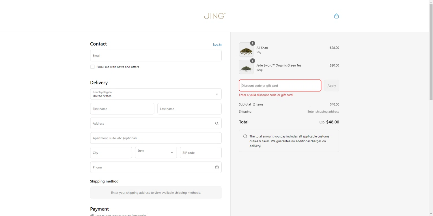 Jing Tea promo code screenshot showing code EXPLORE15 applied at Jing Tea checkout page. Uploaded by SimplyCodes community member CrownTiger6508 on May 17, 2025
