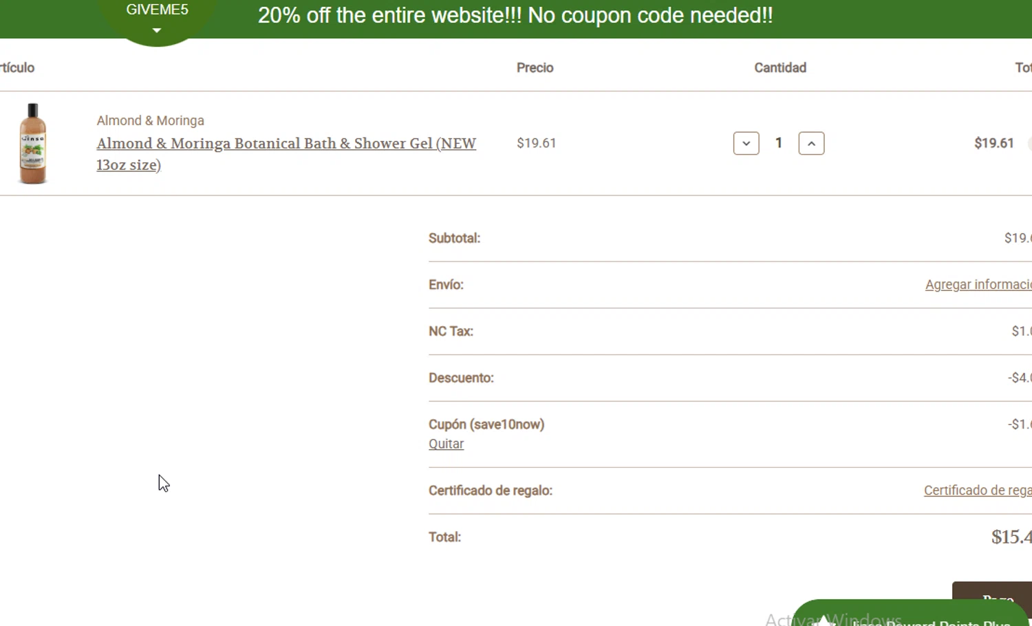 Jinsa Essentials coupon code screenshot showing code save10now applied at Jinsa Essentials checkout page. Uploaded by SimplyCodes community member Sheele_Icon on Nov 30, 2025
