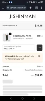 WELCOME10 coupon verification screenshot