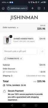 THANKYOU10 coupon verification screenshot