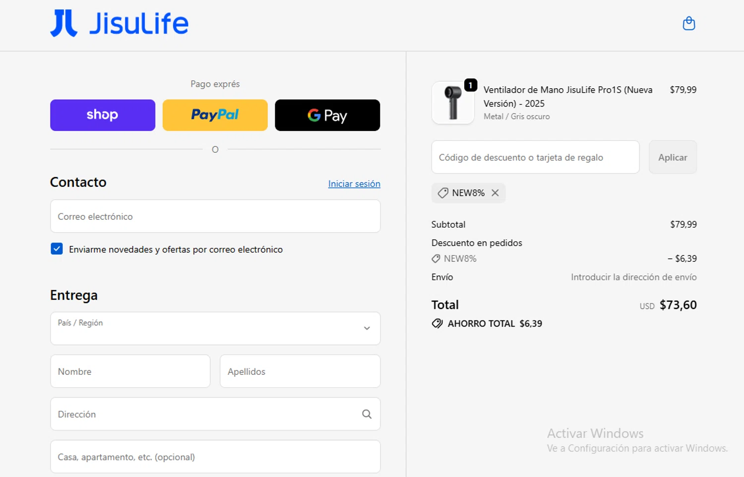JISULIFE promo code screenshot showing code NEW8% applied at JISULIFE checkout page. Uploaded by SimplyCodes community member Gary_23 on Dec 4, 2025