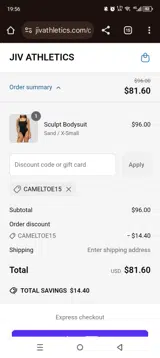 Cameltoe15 coupon verification screenshot