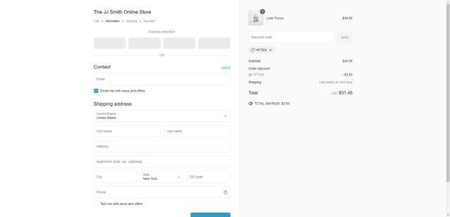 JJ Smith checkout page showing JJ Smith discount code box | Screenshot taken by SimplyCodes community member on May 6, 2025